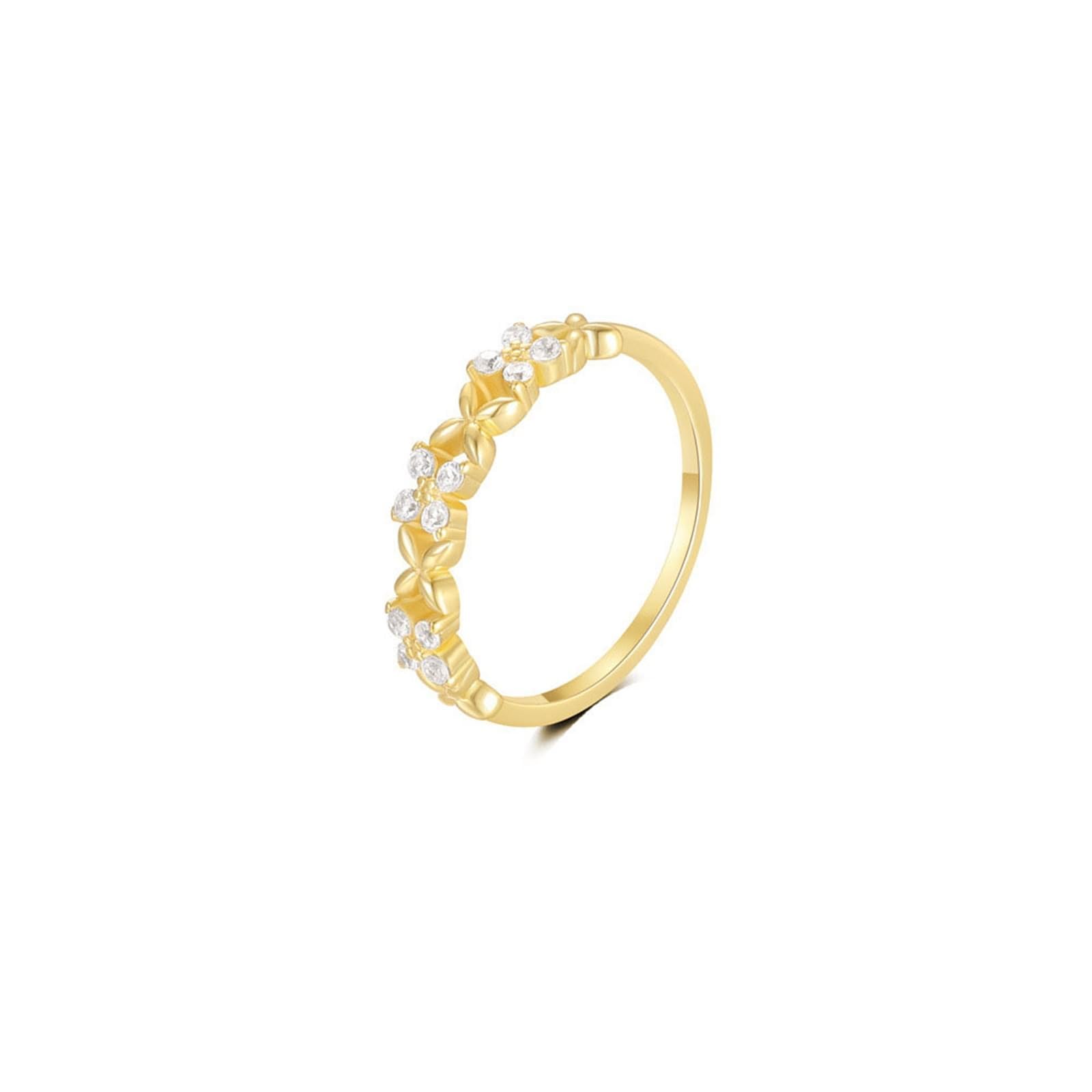 Anillo de oro amarillo de 9 K/14 K para mujer, Moissanite, piedras con incrustaciones de flores