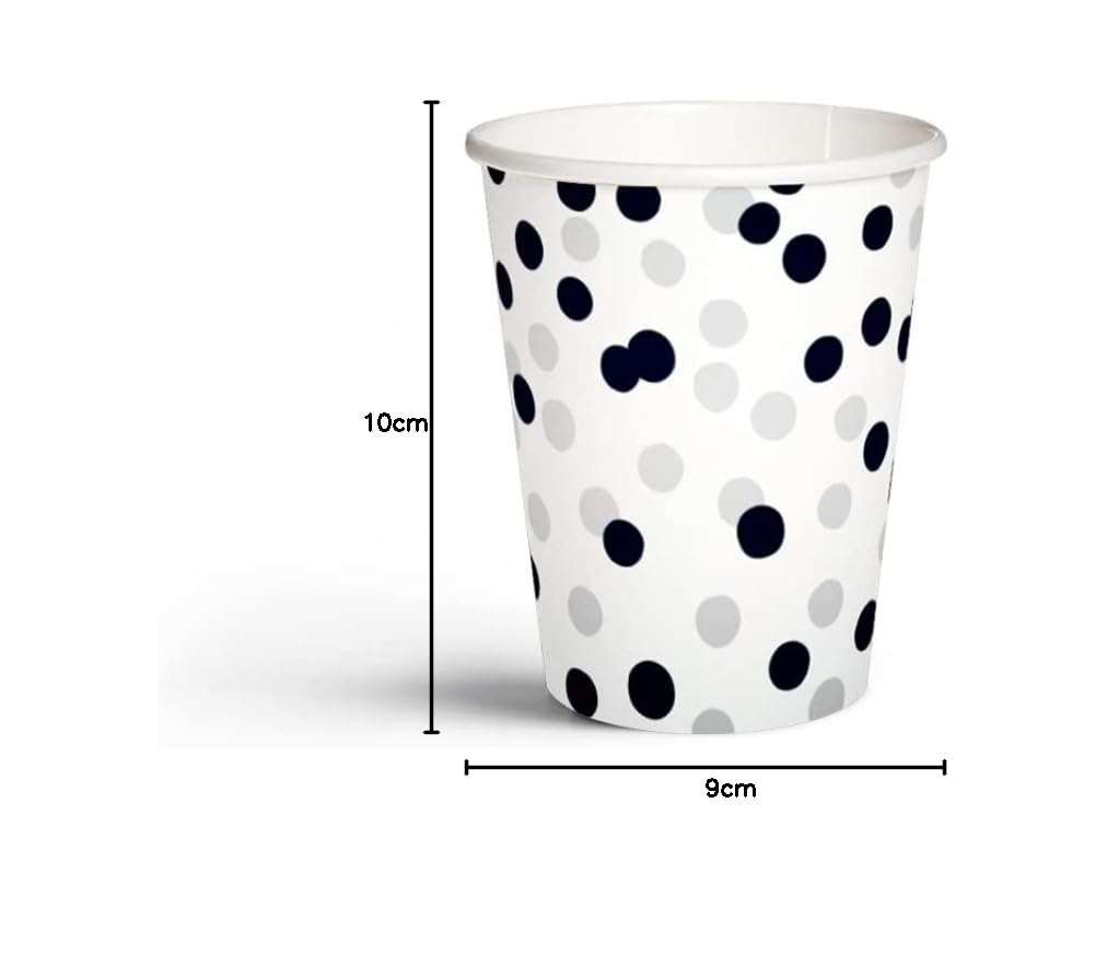 PAW Jednorazowe Kubki papierowe (250 ml) I 8 sztuk I Wykonane w 100% Biodegradowalne Surowce I Wielokolorowe Szkła Tekturowe I Kolor: Konfetti (Czarno-srebrne)