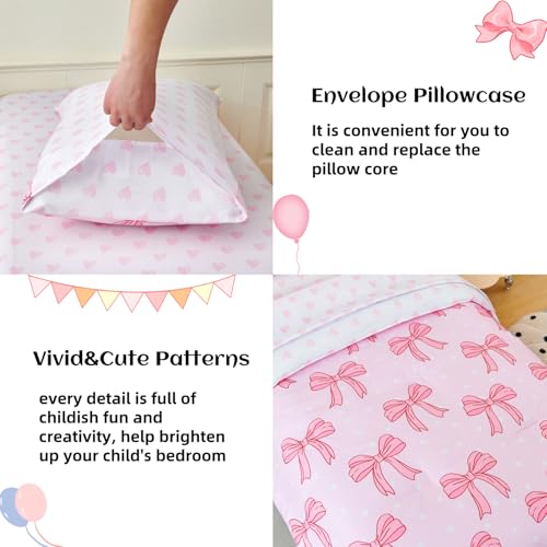 Image of PERFEMET Twin Bedding Sets for Girls 4 Pieces Pink Bow Comforter Set for Kids Teen Soft Lightweight Princess Girly Bed in a Bag with Sheets for All Seasons(Bow, Twin)