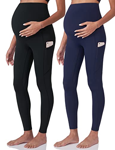POSHDIVAH Women's Maternity Workout Leggings Over The Belly Pregnancy Yoga Pants with Pockets Soft Activewear Work Pants