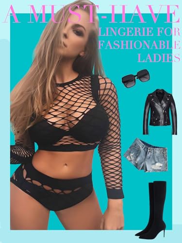 Women's Mesh Lingerie Fishnet Babydoll Mini Dress Bodysuit See Through Shirts Long Sleeves Lingerie Bodysuit Cover Up3