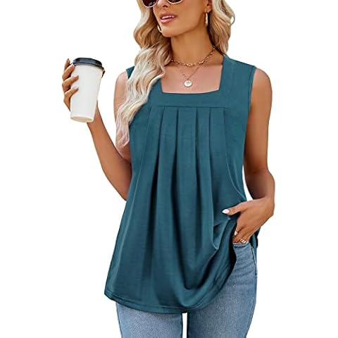 Syphiby Women's Pleated Square Neck Tank Top Cover