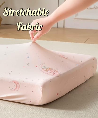 Image of SDY Jersey Crib Sheets for Baby Girls,52 inchx28 inchx8,2 Pack,Pink Bunny Easter Day Style Standard Oval /Retangle Crib Mattress Sheets for Toddler,Super Soft Breathable