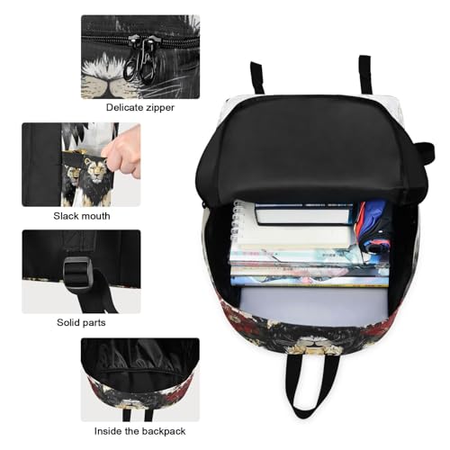 Lion with Wings Print Backpack Set with Lunch Bag, Large Capacity Travel Backpacks and Lunch Box Insulated for Commute Hiking Picnic3