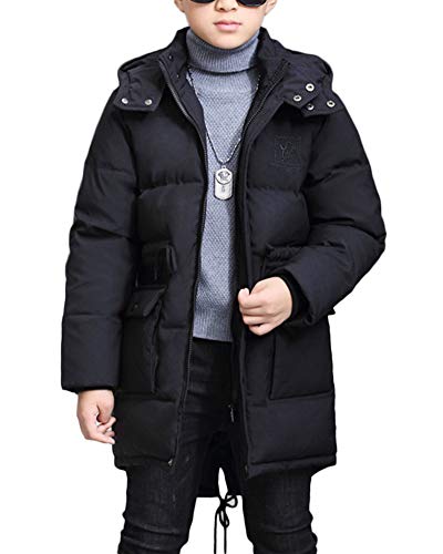 Abrigo Plumas Niño Color Sólido Chaquetas con Capucha Invierno Cazadora Acolchada Impermeable Parka Negro 140