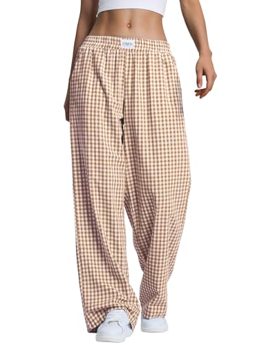 LOMON Womens Boxers Gingham Plaid Spring Summer Pants 2026 Cotton Pajama