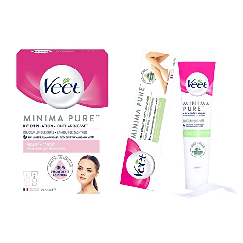 Veet - Lot de Crème Dépilatoire Pure Visage 2x50ml - Crèmes Dépilatoire Pure Peaux Sèches Corps 200ml