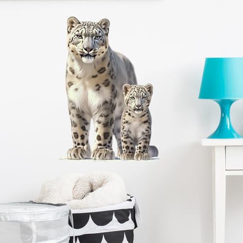 Vinilo Decorativo Leopardo de Nieve con Cría miniatura 3
