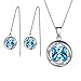 Produktbild Aurora Tears März Birthstone Schmuck Sets 925 Sterling Silber Blau Aquamarin Birthstone Halskette und Ohrringe Set Geschenke für Frauen und Mädchen DS0029M