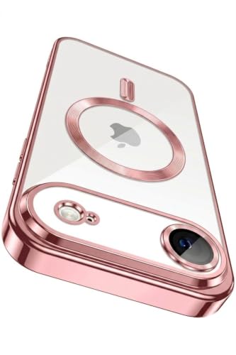 Image of Elzzi Electroplating Transparent Clear Logo Back Cover Case TPU Compatible with iPhone 17 Air, Compatible with Magsafe, Full Body & Individual Camera Protection for Each Lens, Men & Women(Rose Gold)