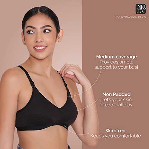 Image of INKURV Everyday Bra for Women's and Girls | Non Padded | Non Wired | Full Coverage Bra in Rich Cotton Fabric - Paris | Combo of 2 |