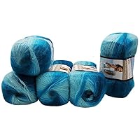 Ilkadim Export Angora Active Strickwolle – 5 Knäuel à 100 G, Farbverlauf Dunkelblau/blau, 25% Mohair, 2500 Meter – Für Mütze, Schal & Pullover