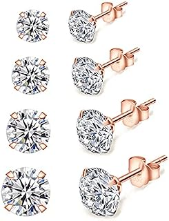 Shuxin Silver Stud Earrings for Women, 4 Pairs 925 Sterling Silver Cubic Zirconia Stud Earrings Set, Hypoallergenic Small Sleeper Cartilage Studs, with Clear 5A Cubic Zirconia, Size: 3, 4, 5, 6mm