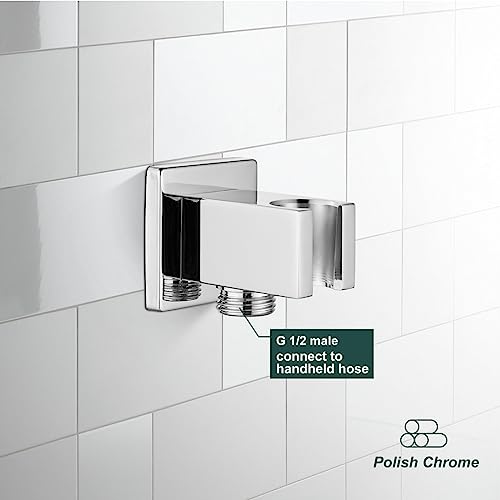 Shower Wand Bracket Supply Hose Connector Polished Chrome Shower Hand Holder Wall Mount Handheld Arm Modern Shower Hose Holder With A Square Cover Brass Heyalan #TOP4