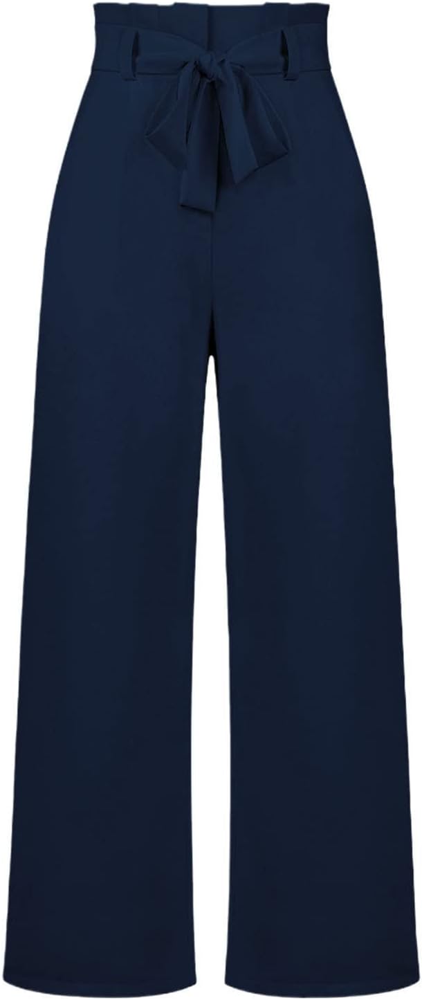 Kelsiop Women's Fashion High Waist Pants Office Pants Wide Leg Pants Loose Cropped Pants