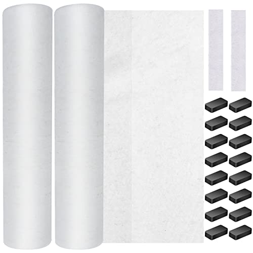 Elesunory 2 Rolls Range Hood Filters Nonwoven Fabric Range Hood Replacement Filter with Adhesive Strips and Magnetic Block Anti Oil Filter Paper for Kitchen10 m Per Roll White)