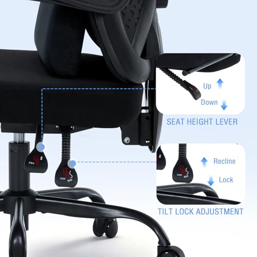 Image of Ergonomic Office Chair with Footrest - Adjustable Lumbar Support & 3D Headrest, 90-160 Reclining Mesh High-Back Rolling Work Swivel Computer Chair-400lbs Capacity