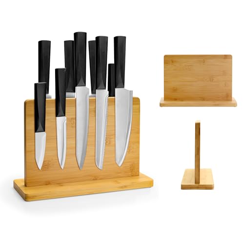 WENLISELL Double Side Magnetic Knife Block Without Knives 8x12 Inch Magnetic Block Organiser with Anti Slip Pad Magnetic Knife Board for Cutlery