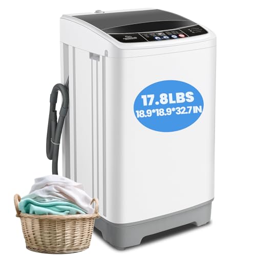 Nictemaw Portable Washing Machine 17.8Lbs Full Automatic Portable Washer with 10 Programs & 8 Water Levels, 2.4 Cu.ft Compact Washer Machine with Drain Pump, Energy Saving for Apartment/Dorm/RV