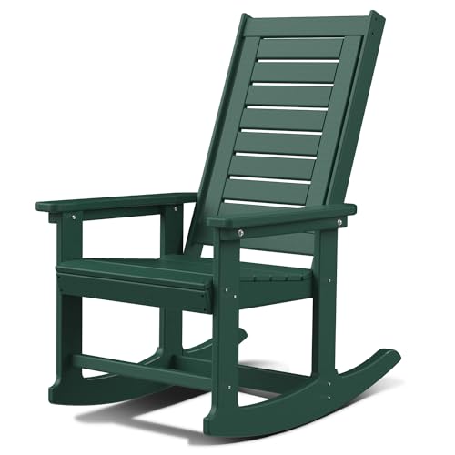 GREENVINES Outdoor Rocking Chairs | Set of 2 | Porch Rocker | HDPE Plastic | Aqua | Oversized Rockers | High Back | Big & Tall | Ladder Back | for Patio Outside Backyard Balcony Garden
