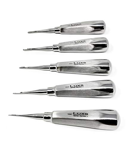 Cynamed Dental Luxating Surgical Root Elevator Premium Set Of 5 - Straight Tip Sizes Include 1Mm, 2Mm, 3Mm, 4Mm, And 5Mm #TOP3
