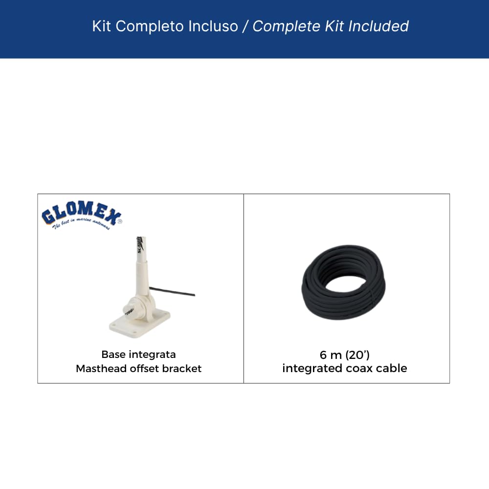 Glomex – Antenne VHF marine 6 dB 1,4 m blanche, modèle SGV140WH (Capri) – Longue portée, haute efficacité, installation fixe, pour bateaux et yachts