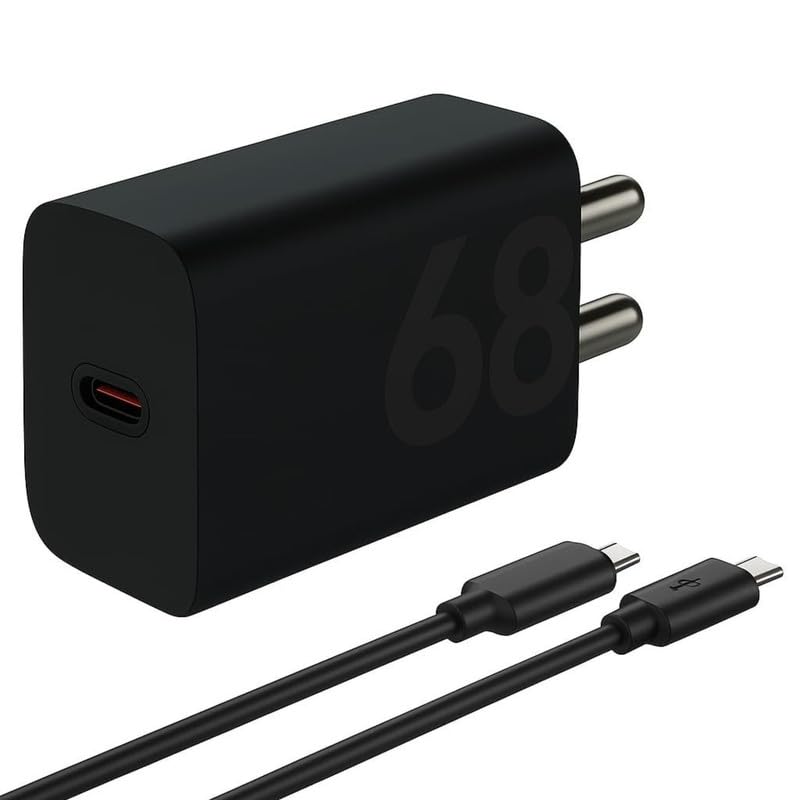 Image of Motorola 68W Turbopower Gan Type-C Fast Charger Edge 60 Fusion, Razr 60, Moto G67 Power, Edge 40, Razr 70, G47 5G, Razr Fold, G45, G37 Charging Adapter with c2c Cable =Black