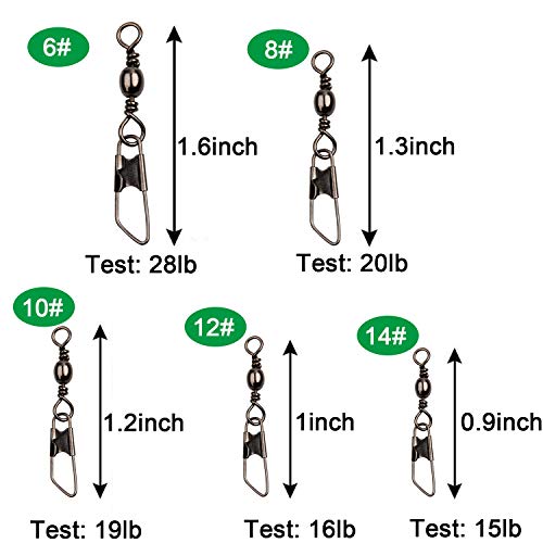 image for AGOOL 50pcs Barrel Swivel with Safty Snap Connector Fishing Swivels wi