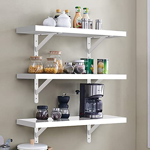 Aiktota Floating Shelves - 15.7" White Wall Shelf With Metal Bracket, Wall Mounted Shelves For Bathroom, Living Room, Bedroom, Kitchen, Modern Storage Shelves Decor - Set Of 3 #TOP24