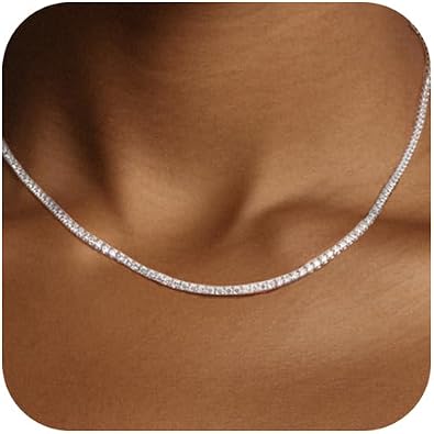 Dainty Tennis Necklaces for Women 14K Gold Plated Thin CZ Tennis Necklace Faux Diamond Tennis Chain Adjustable Tennis Choker Necklace for Women Necklace for Prom Mothers Day Gifts