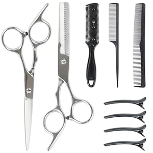 Hengxinc Hairdressing Scissors Set, Professional Hair Scissors Set, 2-in-1 Thinning Scissors Hairdressing Kit for Men Women Children Pets Dog Home Salon Barber 6.7 Inch