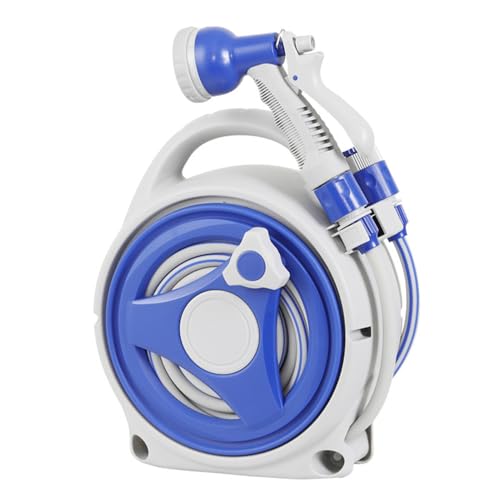 Irishom Garden Hose Reel 15M, Retractable Hose Reel with 8-in-1 Sprayer Nozzle, Compact & Portable Water Pipe Reel with Spray Lock，Standard Pipe Connector for Garden Watering Cleaning