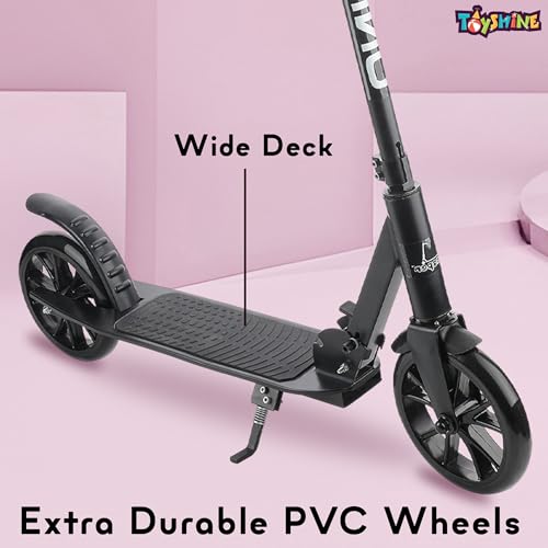 Image of Toyshine Rhino 2 Wheel Runner Scooter with Anti Slip ABS Base Big Wheels Height Adjustable Handlebar Foldable Max Load 50kg for Boys and Girls Ages 5 and Above - Black
