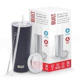 BUILT Double Walled Stainless Steel Tumbler Set with Replacement Lid, 2 Reusable Tritan Wire Straw Cleaning Brush in Gift Box, 1 Count (Pack of 1), Inkwell