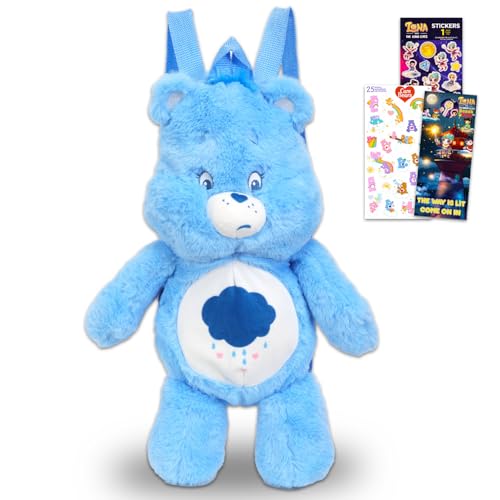 Care Bears Grumpy Bear Plushie Backpack Set - Bundle with 17" Plush Doll with Carrying Straps, Stickers, More | Care Bears Stuffed Animal