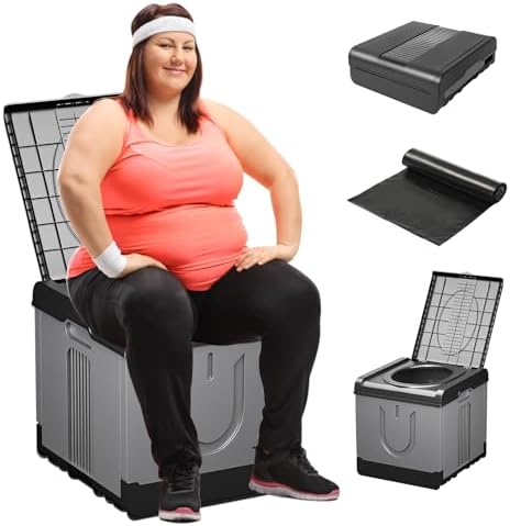 XXXL Portable Toilet for Adults Camping, 17.3x16x15.74 In-Extra Large Travel Foldable Toilet with 20pcs Garbage Bag, Heavy Duty Toilets for Camping, Hiking, Fishing, Travel, Long Trips, Outdoor