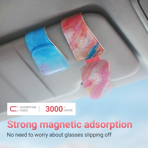 Image of KanSmart Sunglass Holder for Car Visor Sunglasses Clip Magnetic Leather Glasses Eyeglass Holder Truck Car Accessories for Woman Man -Blue Wave