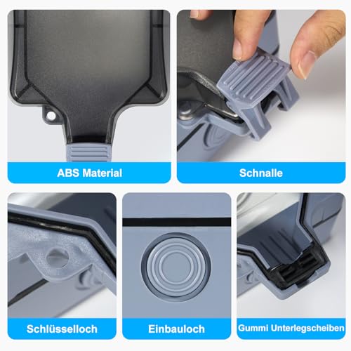 Aussensteckdose Wasserdicht IP66 Aufputz 16A Feuchtraum Steckdose Außen mit Klappdeckel Outdoor Stromverteiler Gartensteckdose Aufputzsteckdose Wandmontage Elektroinstallation