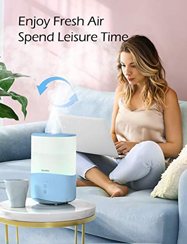 Homasy Humidifiers for Bedroom, 25dB Cool Mist Humidifier Diffuser, 2.5L Top-Fill Evaporator for Kids, Sleep Mode, 30H Run-Time, Auto Shut Off, Blue - Thumbnail 2