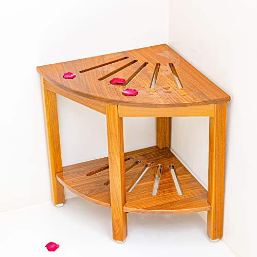 Nnn 18" Corner Teak Shower Bench With Shelf/Teak Shower Stool For Inside Shower/Waterproof Bathroom Bench Seat/Wooden Shower Seat Spa Stool, For Inside Or Outdoor Use. #TOP3