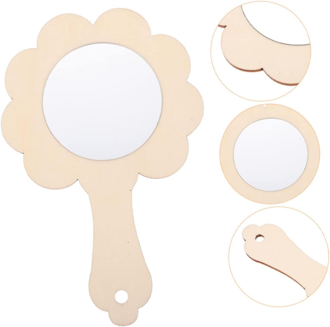 5pcs DIY Wooden Handheld Mirror for Boys and Girls Unfinished Craft Mirrors for Creative Painting and Decor for Arts and Crafts Activities