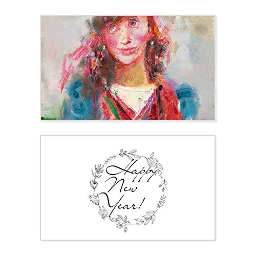 Tarjeta conmemorativa de año nuevo con pintura al óleo Red Scarf Girl XJJ