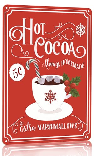 Joyline Vintage Christmas Decor Gifts Rustic Hot Cocoa Always Homemade Extra Marshmallows Tin Sign for Home Farmhouse Kicthen Cafe Bar Wall Decor 8 x 12 inches (3234)