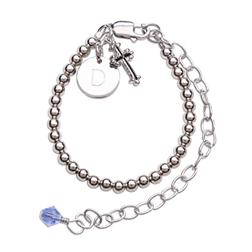 Image of Cherished Moments Personalized Baby Blessing to Bride Christening Cross Bracelet with Initial Charm for Boys in 925 Sterling Silver