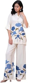 Women’s Printed Kurti Pant Set Floral Print Straight Kurti with Palazzo Pants Stylish Price In India
