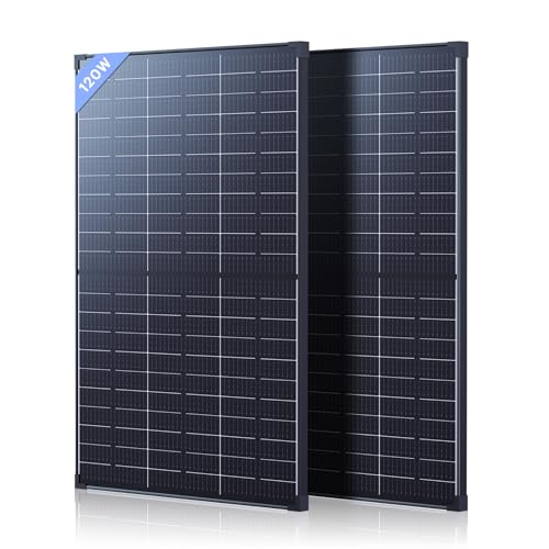 240W Bifacial Solar Panel N-Type 16BB, 2Pcs 120 Watt Solar Panel 12V, 25% High-Efficiency, Dual-Module Parallel Anti-Shade Design, 30% Extra Dual-Sided Output for RV Home Rooftop Off-Grid Systems