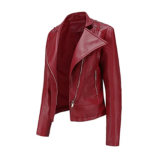Women's Rivet Studded Faux Leather Motorcycle Short Jacket Punk Fashion Streetwear Coat2