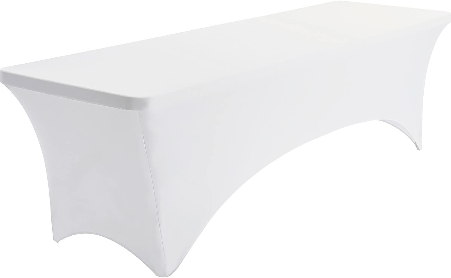 iGear Stretch Fabric Rectangular Table Cover, 8’ L, Poly Spandex, Indoor/Outdoor, White