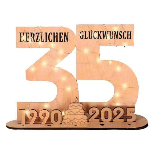 エレガントな木製数字置物 LED ライトストリングスタンド付き 誕生日や結婚式用 ウッドサイン ゲストブック アート 木製オーナメント