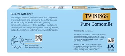 Twinings Pure Camomile Herbal Tea Individually Wrapped Bags, 100 Count (Pack of 1), Delicate for Pure Relaxation, Naturally Caffeine-Free, Enjoy Hot or Iced - Image 6